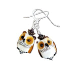 Owl Earrings - Owl Jewelry - Art Glass & Garnet Sterling Silver Earrings - Owl Gift for Her