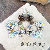 Yellow Floral Enameled Earrings Sterling Silver & Brass with Citrine