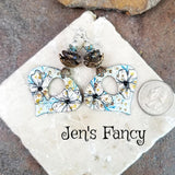 Yellow Floral Enameled Earrings Sterling Silver & Brass with Citrine