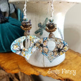 Yellow Floral Enameled Earrings Sterling Silver & Brass with Citrine