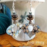 Yellow Floral Enameled Earrings Sterling Silver & Brass with Citrine