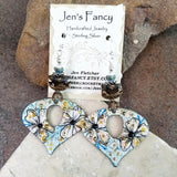 Yellow Floral Enameled Earrings Sterling Silver & Brass with Citrine