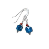 Apatite & Red Agate Earrings Bali Sterling Silver, Handcrafted Natural Gemstone Jewelry, Jen's Fancy, Gift for Her, Blue Gemstone Earrings