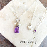 Amethyst Briolette Necklace with Opal Drops Sterling Silver