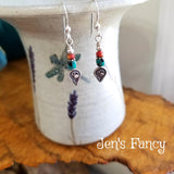 Dragon Skin Turquoise Earrings Bali Sterling Silver with Fossil Coral