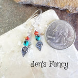 Dragon Skin Turquoise Earrings Bali Sterling Silver with Fossil Coral