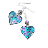 Floral Enameled Heart Earrings Sterling Silver