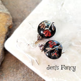 Floral Art Glass Earrings Garnet Gemstone & Sterling Silver