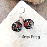Floral Art Glass Earrings Garnet Gemstone & Sterling Silver