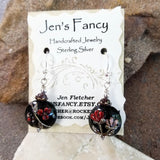 Floral Art Glass Earrings Garnet Gemstone & Sterling Silver
