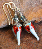 Floral Art Glass Earrings Teardrop Sterling Silver