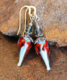 Floral Art Glass Earrings Teardrop Sterling Silver