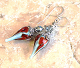 Floral Art Glass Earrings Teardrop Sterling Silver