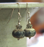 Grey Blue Ivory Art Glass Earrings with Labradorite Sterling Silver