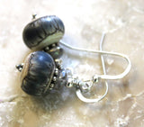 Grey Blue Ivory Art Glass Earrings with Labradorite Sterling Silver
