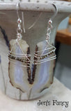 Blue Lace Agate Long Gemstone Earrings Sterling Silver Wire Wrapped