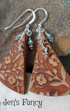 Floral Brown Leather Earrings Sterling Silver