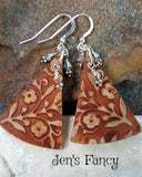 Floral Brown Leather Earrings Sterling Silver
