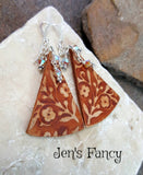 Floral Brown Leather Earrings Sterling Silver