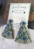 Blue Floral Leather Earrings Kyanite Gemstone Sterling Silver