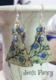 Blue Floral Leather Earrings Kyanite Gemstone Sterling Silver