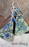Blue Floral Leather Earrings Kyanite Gemstone Sterling Silver