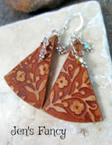 Floral Brown Leather Earrings Sterling Silver