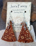 Floral Brown Leather Earrings Sterling Silver
