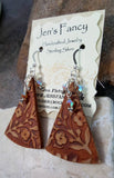 Floral Brown Leather Earrings Sterling Silver
