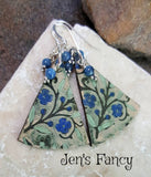 Blue Floral Leather Earrings Kyanite Gemstone Sterling Silver