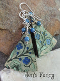 Blue Floral Leather Earrings Kyanite Gemstone Sterling Silver