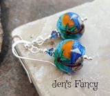 Beach Ocean Earrings Art Glass Sterling Silver