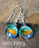 Beach Ocean Earrings Art Glass Sterling Silver