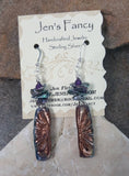 Floral Raku Earrings with Peacock Blue Keshi Pearls & Amethyst Sterling Silver