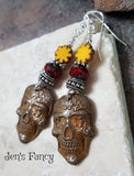 Boho Sugar Skull Earrings Sterling Silver, Dia de los Muertos Jewelry