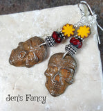 Boho Sugar Skull Earrings Sterling Silver, Dia de los Muertos Jewelry