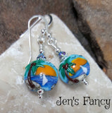 Beach Ocean Earrings Art Glass Sterling Silver