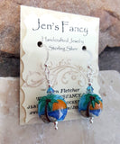 Beach Ocean Earrings Art Glass Sterling Silver