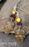 Boho Sugar Skull Earrings Sterling Silver, Dia de los Muertos Jewelry