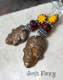Boho Sugar Skull Earrings Sterling Silver, Dia de los Muertos Jewelry