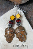 Boho Sugar Skull Earrings Sterling Silver, Dia de los Muertos Jewelry
