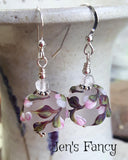 Floral Art Glass Earrings Rose Quartz & Sterling Silver