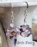 Floral Art Glass Earrings Rose Quartz & Sterling Silver