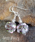 Floral Art Glass Earrings Rose Quartz & Sterling Silver