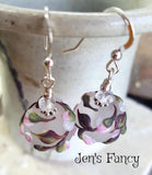 Floral Art Glass Earrings Rose Quartz & Sterling Silver