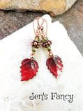 Fall Atumn Red Leaf Earrings Copper