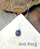 Labradorite Briolette Gemstone Necklace Sterling Silver Wire Wrapped Jewelry