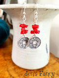 Chinese Dragon Coin Earrings Sterling Silver Red Coral Handcrafted Jewelry