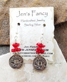 Chinese Dragon Coin Earrings Sterling Silver Red Coral Handcrafted Jewelry