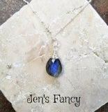 Labradorite Briolette Gemstone Necklace Sterling Silver Wire Wrapped Jewelry